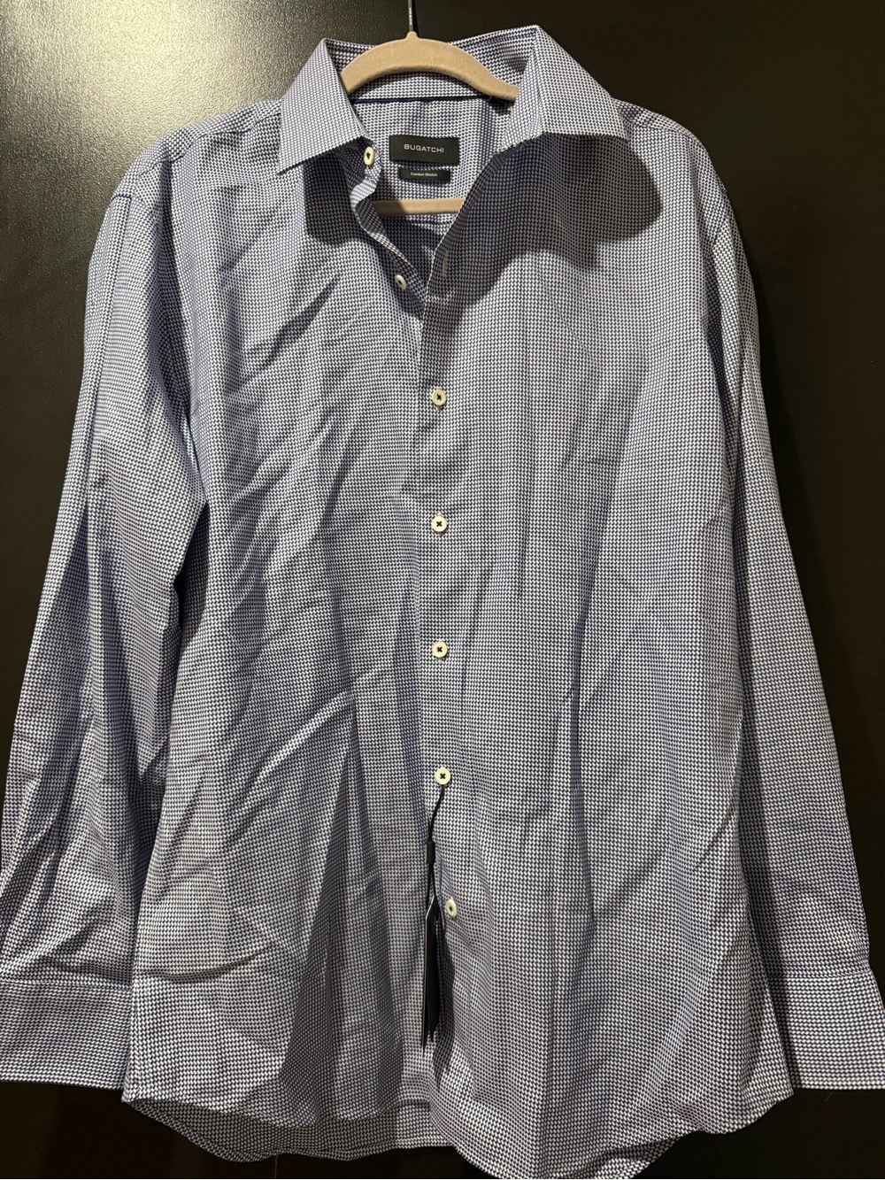 Bugatchi Men's Blue Micro-Check Dress Shirt - Classic Spread Collar